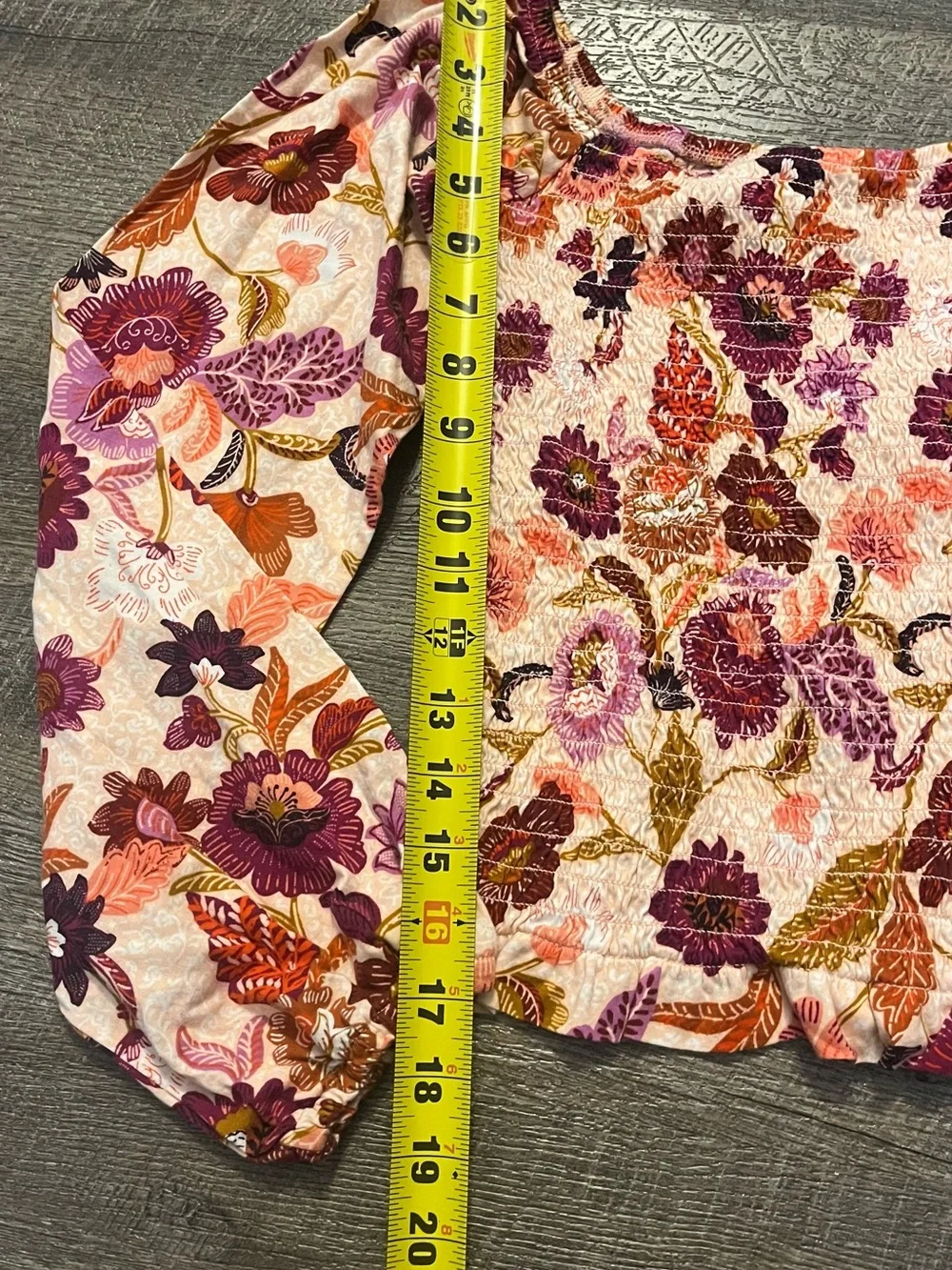 Old Navy Girl Pink Multi Floral Smocked Crop Long Sleeve Top